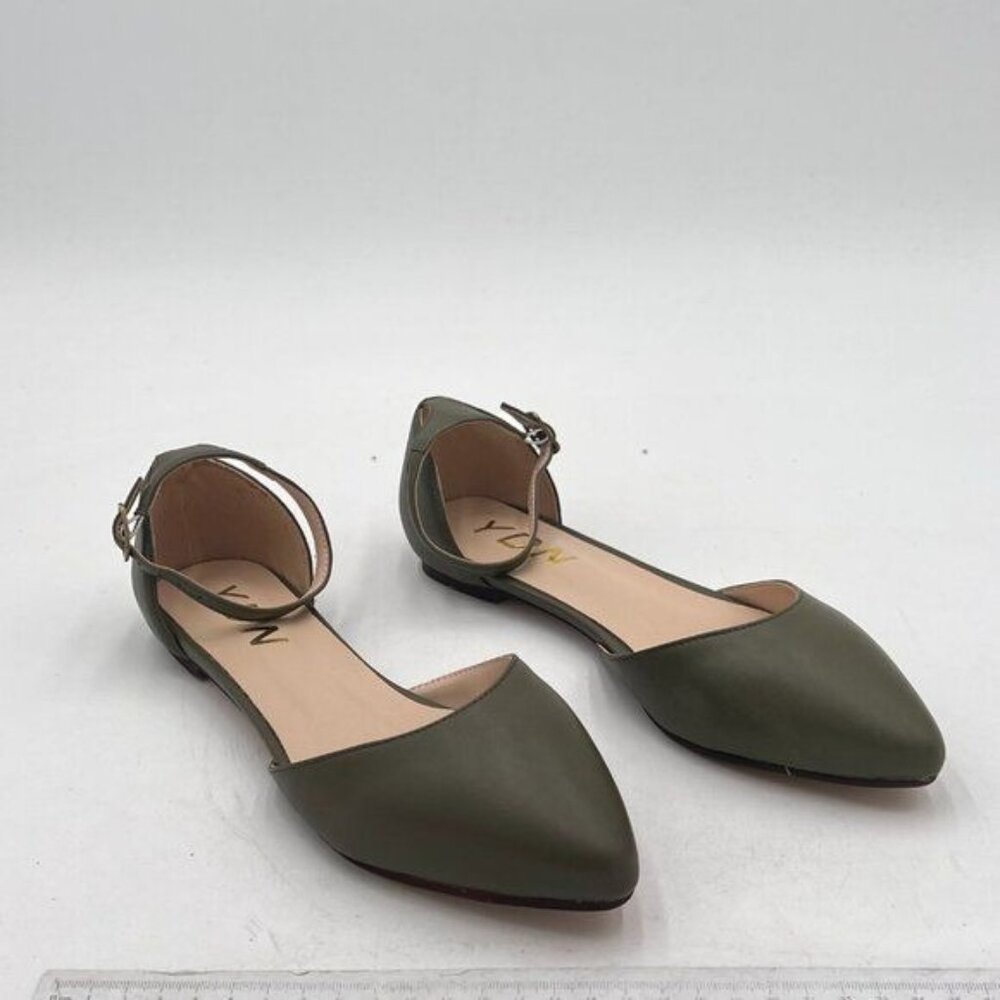 YDN Olive Ankle Strap D'Orsay Pointed Toe Ballet Flats Slip-on Walking Shoes - Picture 3 of 9